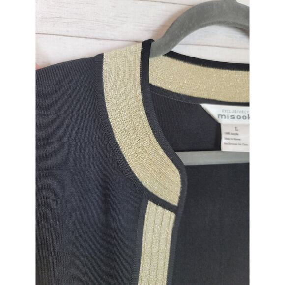 Exclusively Misook Black Midi Cardigan w Metallic Gold Border Detail, sz Large - Picture 3 of 16